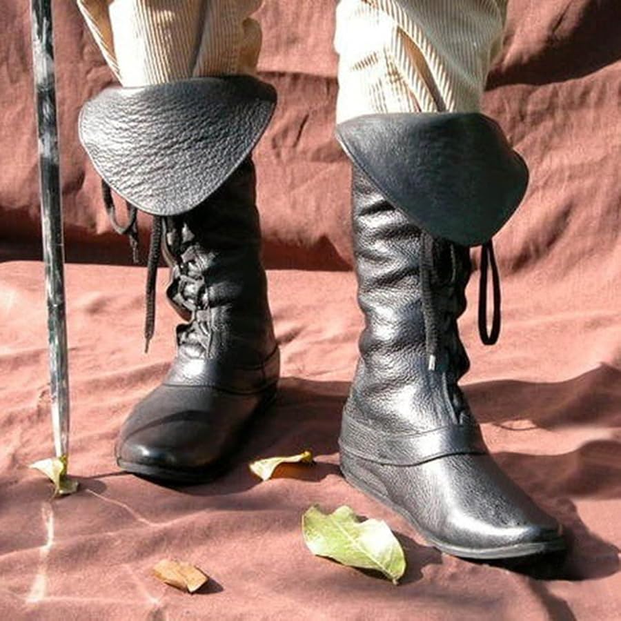 Bottes Médiévales Viking Chevalier à Lacets – Cuir Synthétique Marron/Noir, Style Renaissance Pour Homme Et Cosplay