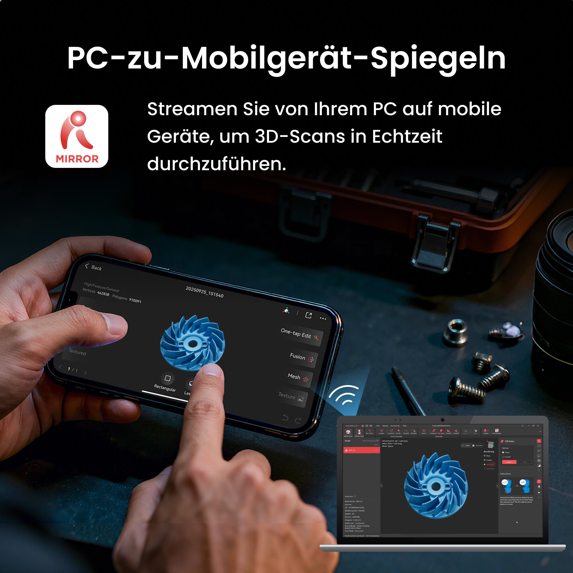 Revopoint MetroX Pro 3D-Scanner für 3D-Druck, industrielle Präzision von 0,01 mm, 4 Scanmodi, interaktive Bildschirmfreigabe, Vollfarbe, für Reverse Engineering und digitale Modellierung, STANDARD