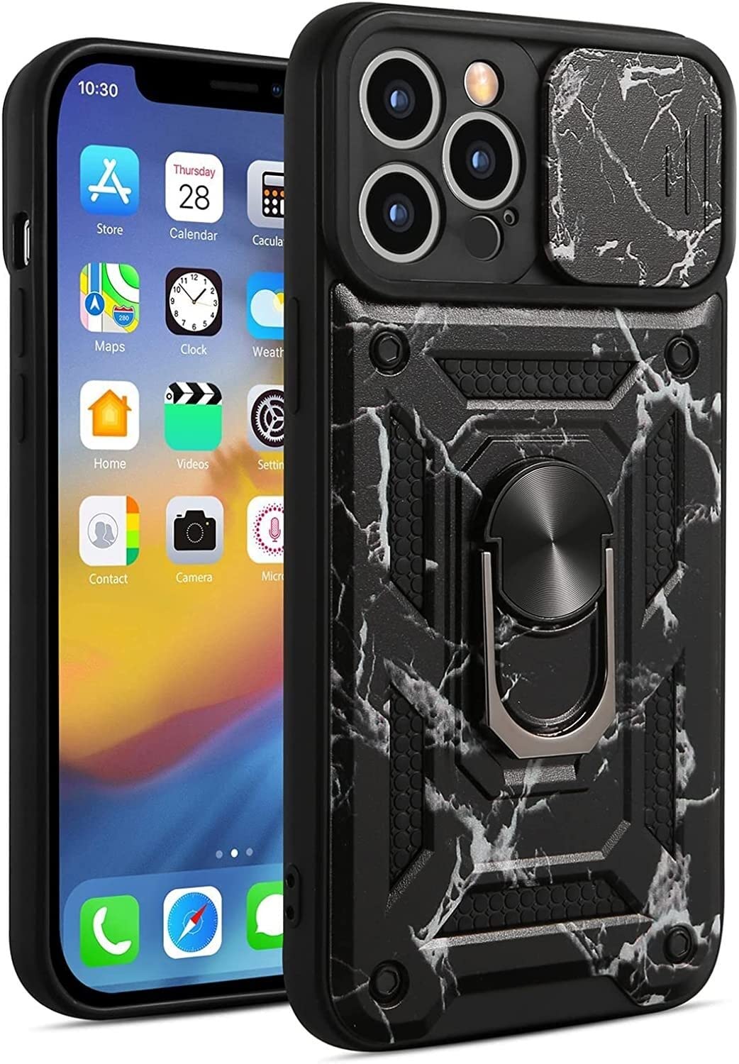 Coque iPhone 13 antichoc militaire avec support bague et aimant noir - 8