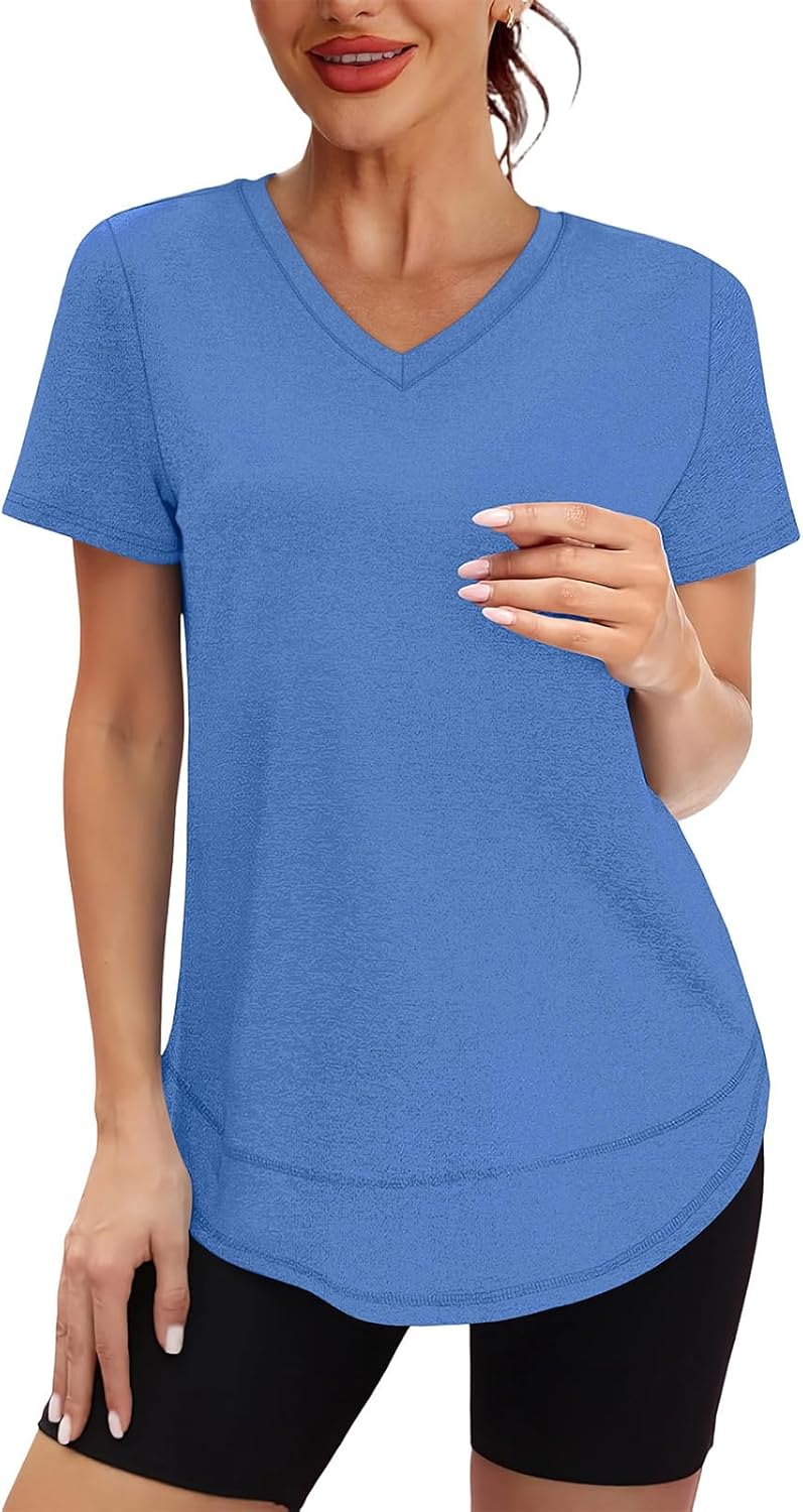 XIEERDUO Womens Workout Tops Short Sleeve Shirts Sun Protection UPF 50+ Quick Dry Outfits for Hiking Running V Neck S-3XL - Image 2