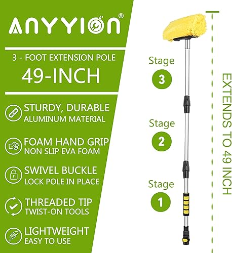 Miniatura 5 de Anyyion Cepillo de lavado de coche de 49 pulgadas con cerdas suaves de 10 pulgadas, interruptor de encendidoapagado para coche, camión, barco,
