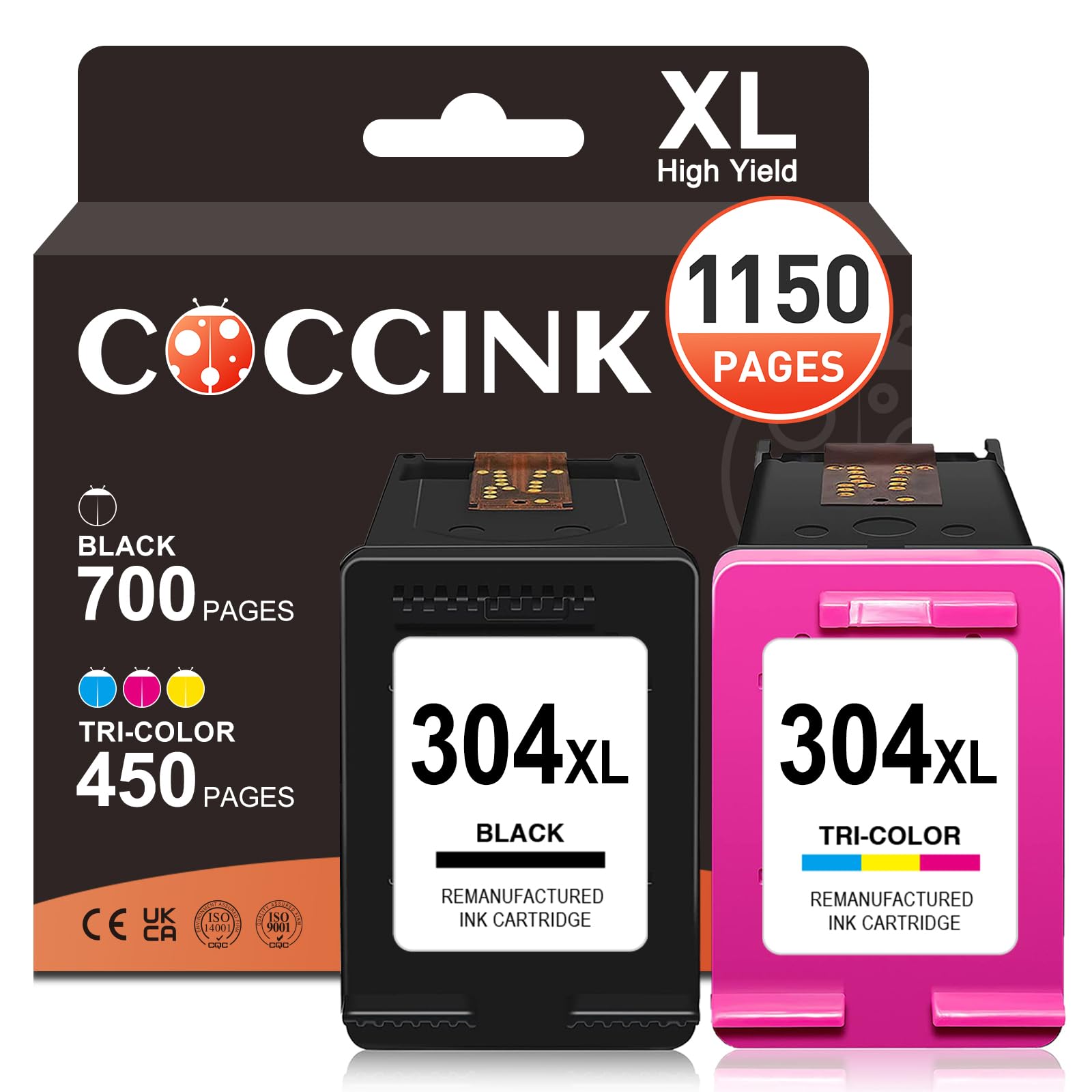 COCCINK 304XL Cartucho de Tinta Remanufacturado para HP 304 XL Envy 5000 5010 5020 5030 5032 5052 5055 5058 DeskJet 2620 2630 2652 2632 3720 3723 3721 3730 3750 3758 3760 3762 3764 AMP 100 125 114