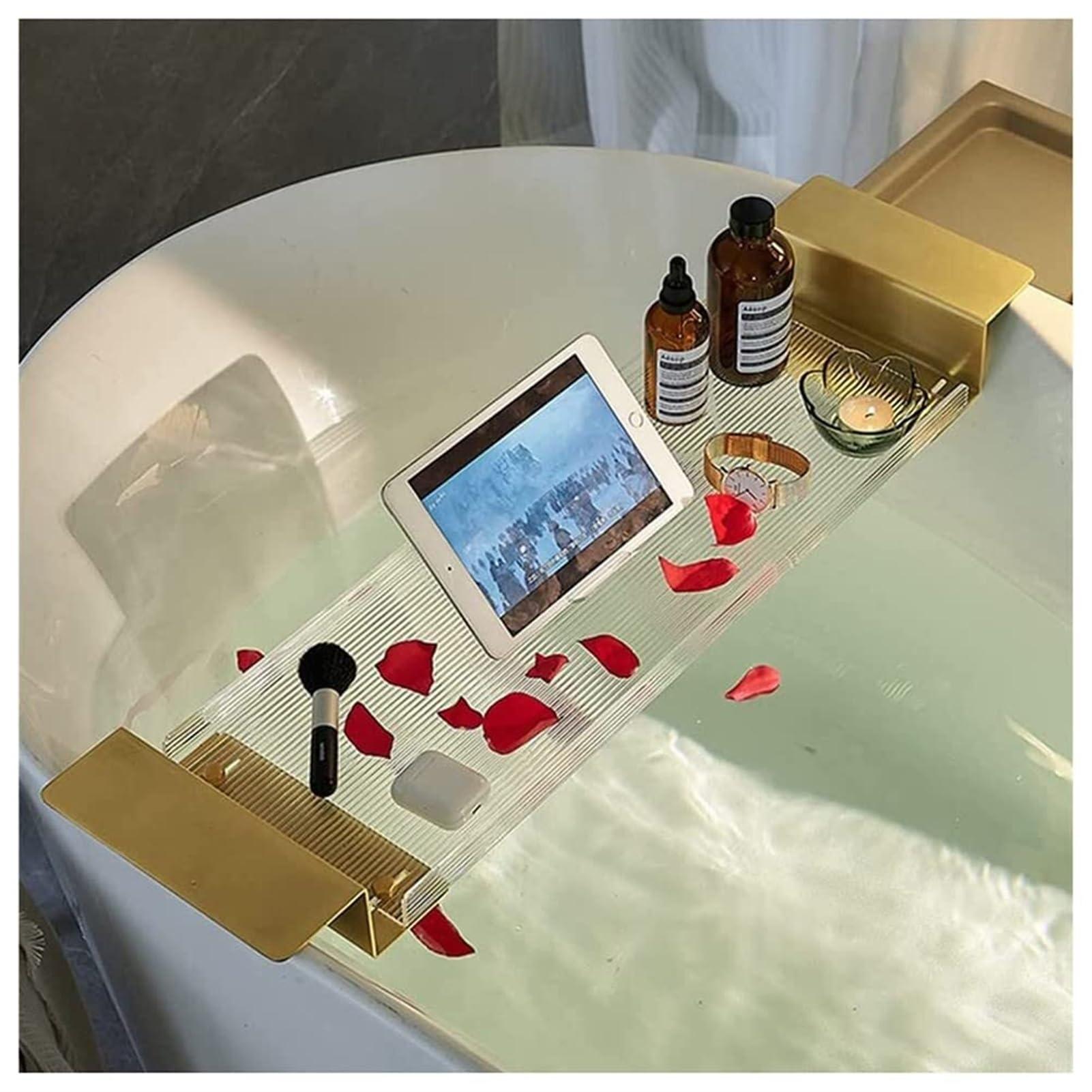 Generisch Badewannentabletts, Badewannentablett – Badewannentabletttisch aus Acryl – Leseablage, Tablet-Halter, Handyablage und Weinglashalter – langlebig und leicht