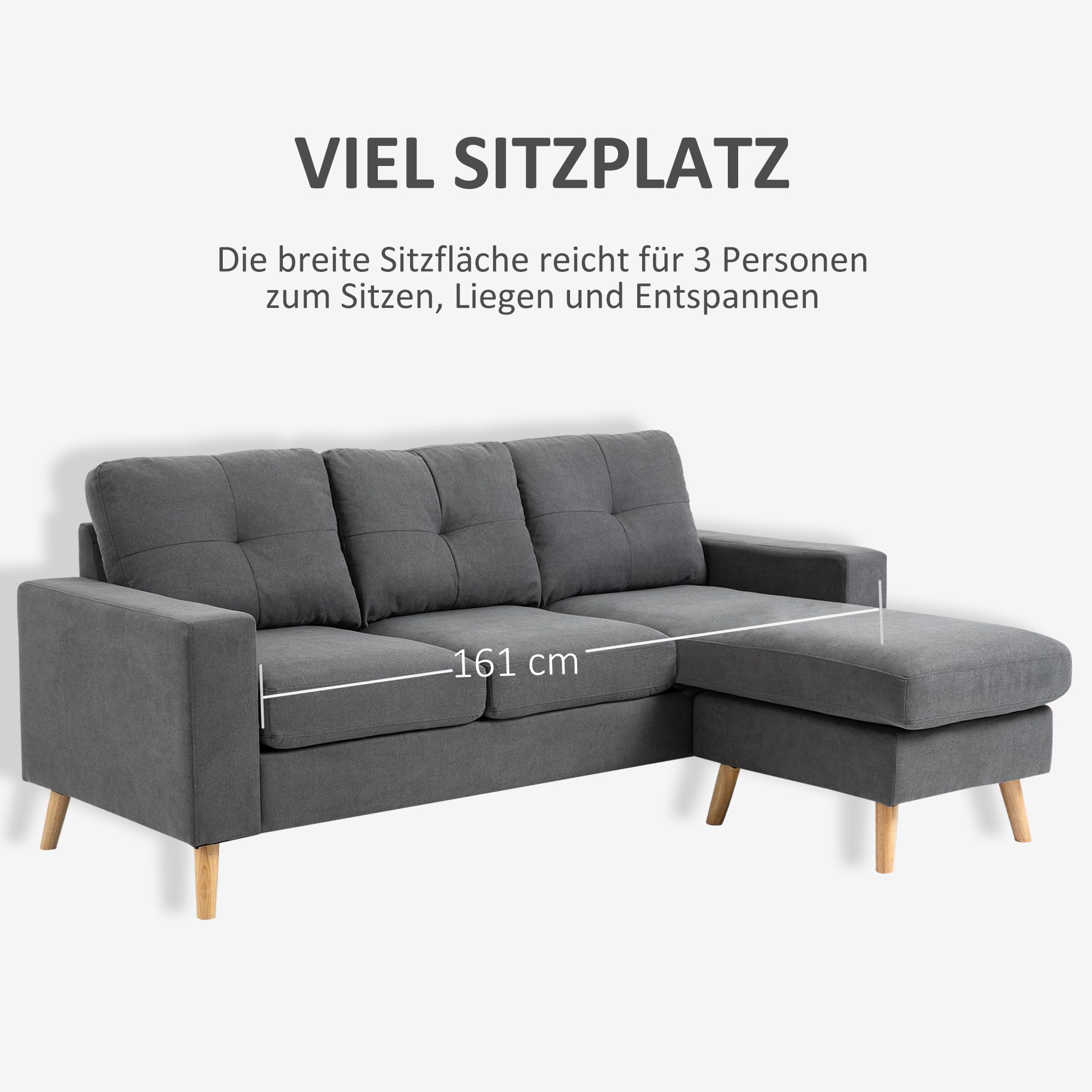 HOMCOM Ecksofa Mit Umkehrbarer Chaiselongue - Grau 186cm
