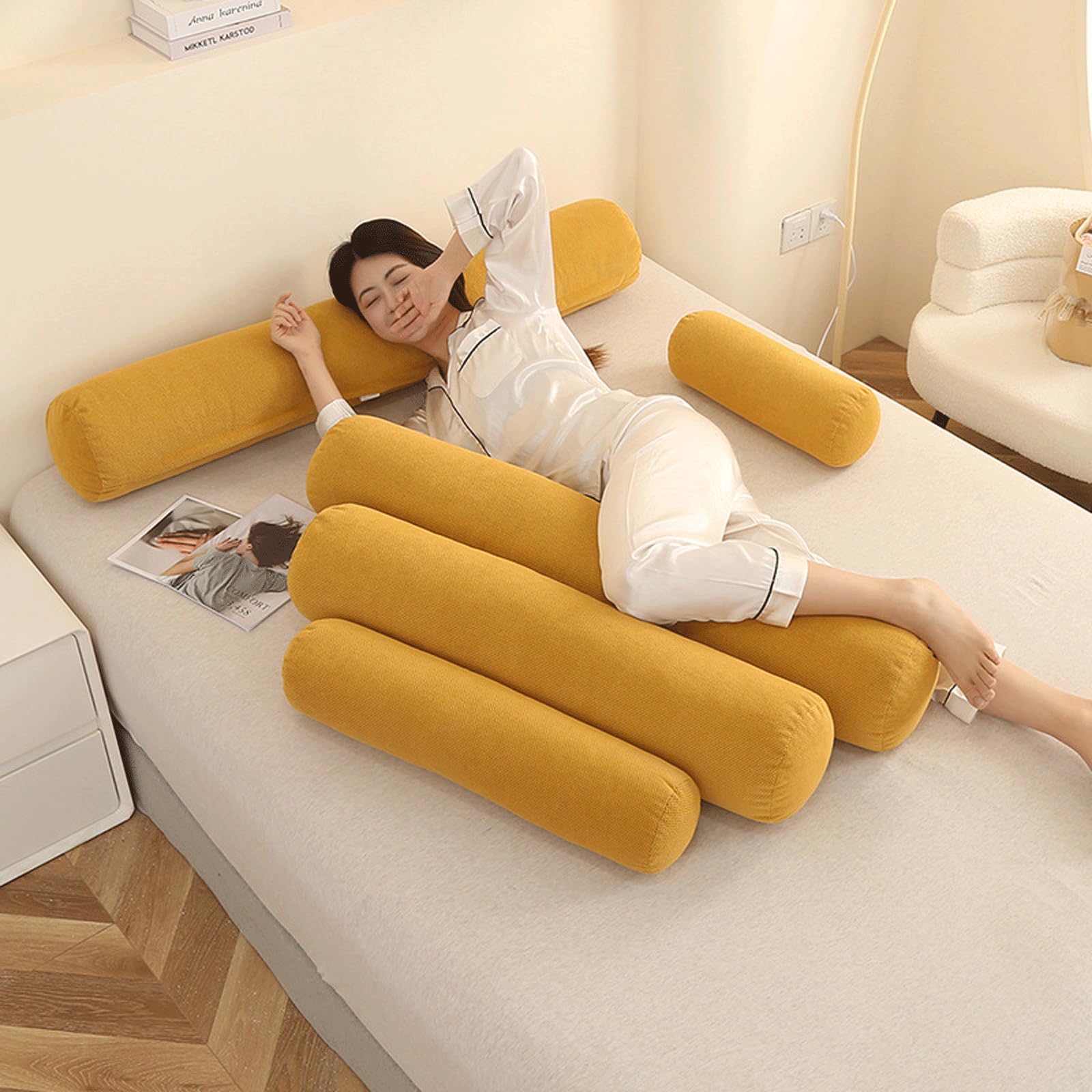 Coussin cervical en rouleau cylindrique avec fermeture éclair pour canapé, chambre à coucher, salon, couleur unie (marron, 20 x 100 cm)