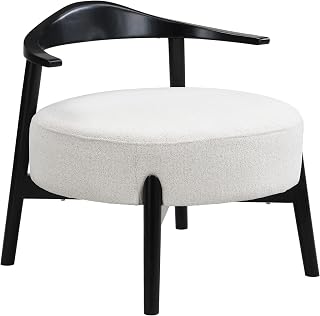 Merax Low-Back Accent Chair Mid Century Modern Upholstered Chair with Curved Backrest for Living Room Bedroom, Soft Fabric, Birch Wood, Supports 300lbs, White