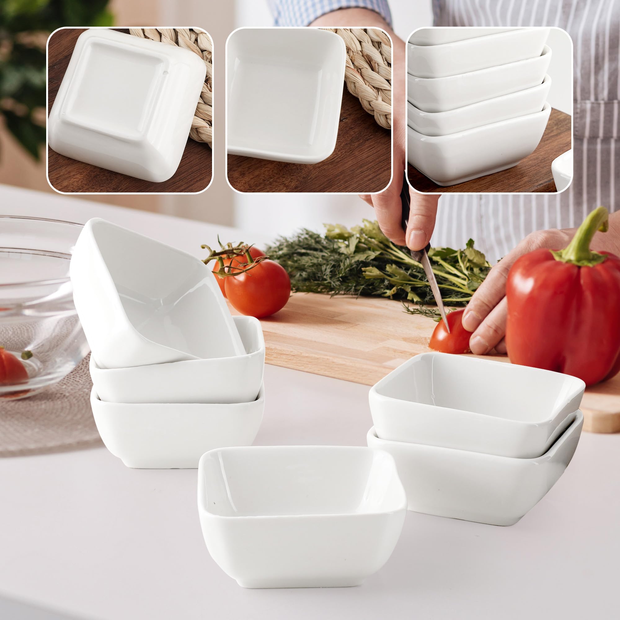 YKUKIZEE 12 PCS Small Ceramic Soy Sauce Bowl 3 Oz, White Porcelain Side Dish Bowls 7.5 cm - Image 3