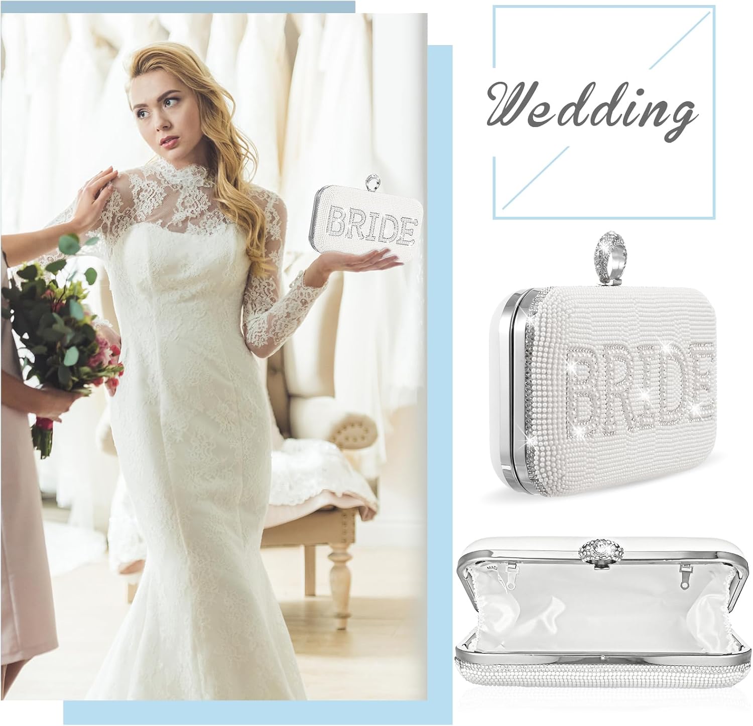 Kacctyen Rhinestone Clutch Bag Bride Clutch Purse Diamond Evening Bag Bride Purse Embellished Jewels Rhinestone Box Bag Gift - Image 5