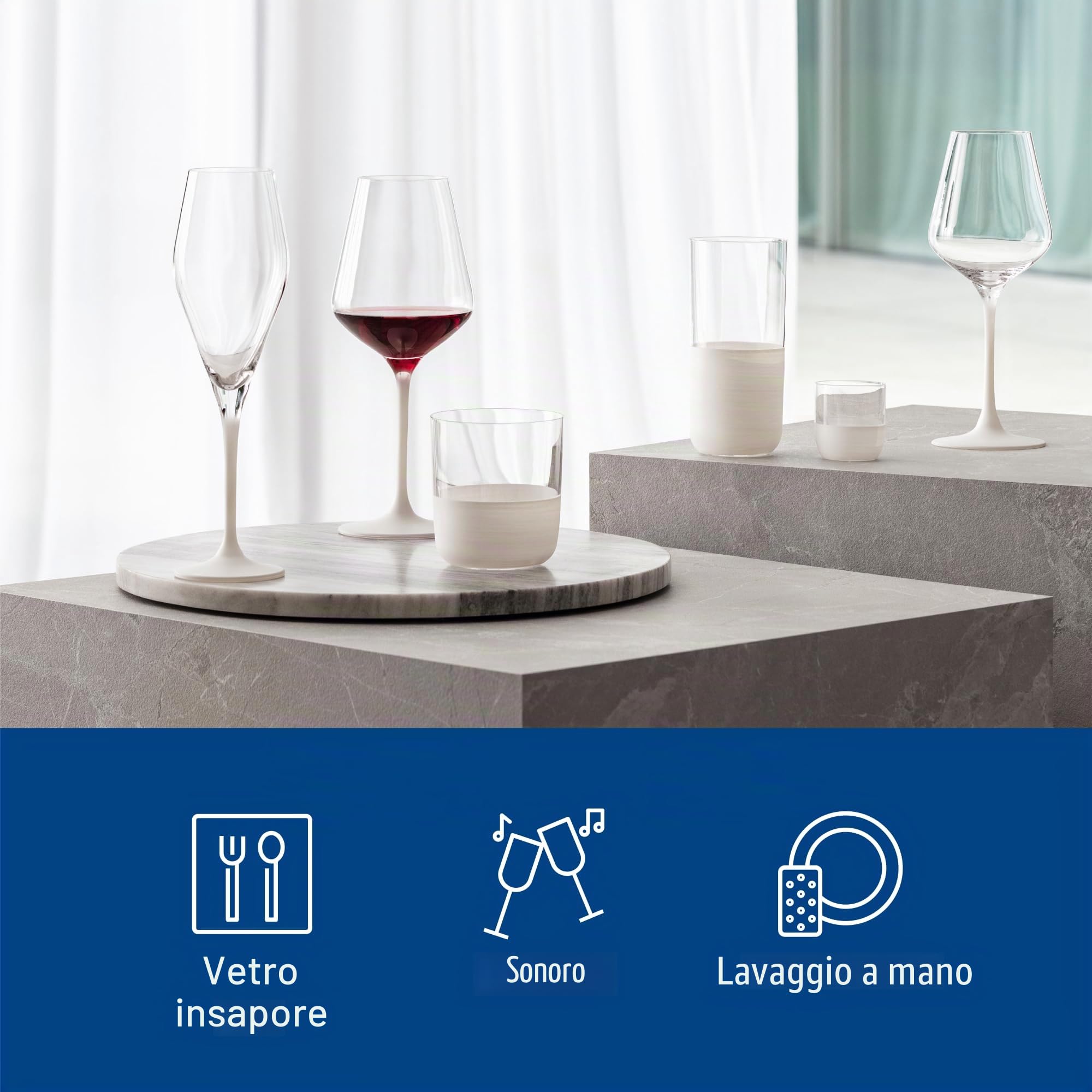 Villeroy & Boch - Manufacture Rock blanc Set di calici per vino rosso, 4 pezzi. Set di bicchieri per vino rosso, 470 ml, Cristallo, Effetto ardesia bianca opaca