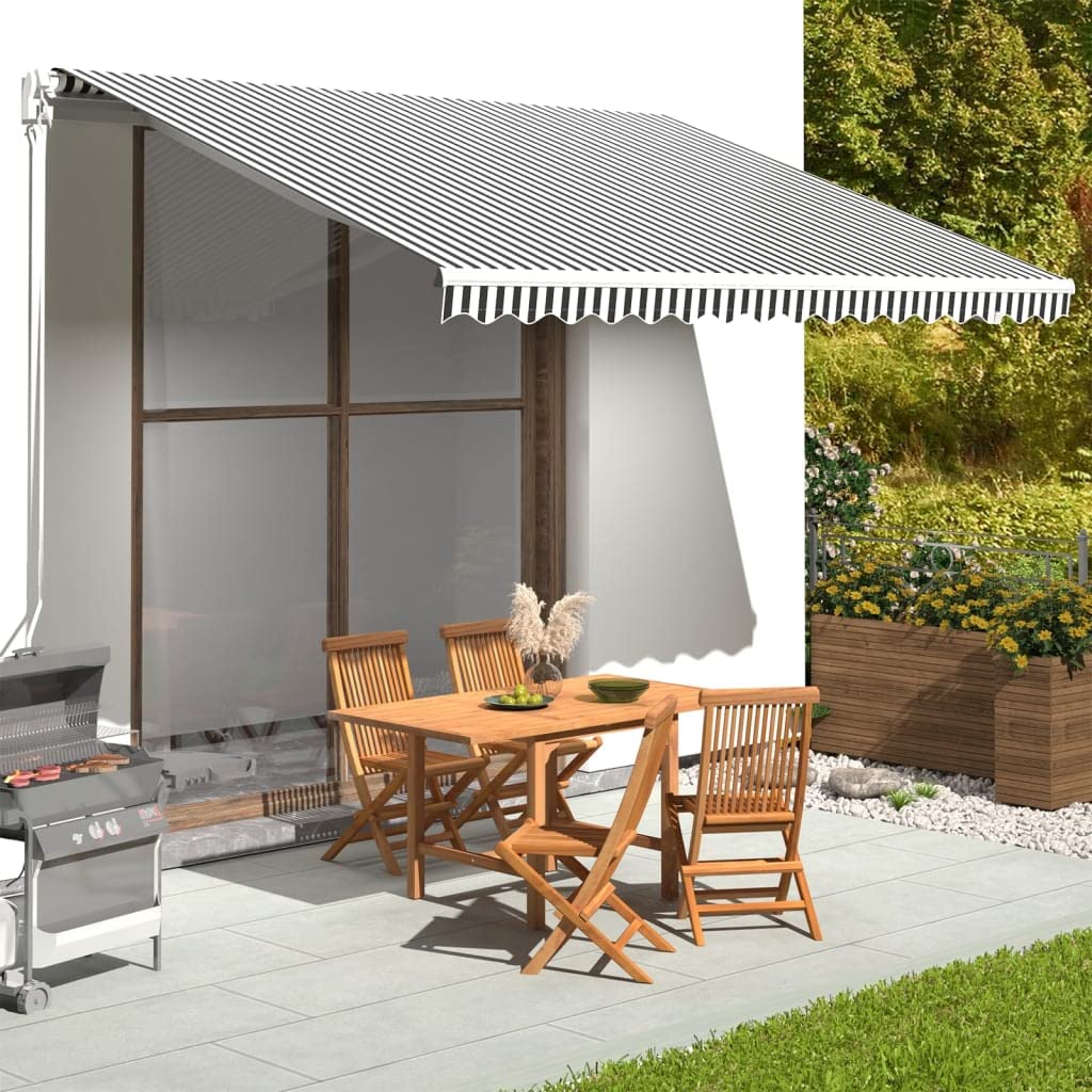 Leasha Toile de Rechange Store Banne avec Lambrequin, Toile Tissu de Remplacement pour Auvent 380x345 cm Anthracite et Blanc