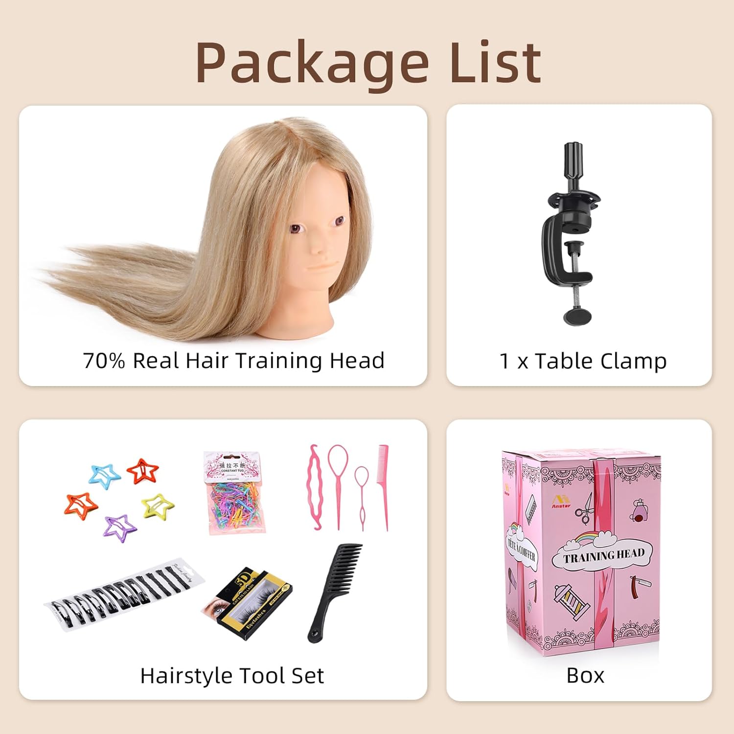 Mannequin Head Human Hair, Make Up Mannequin Head with 70% Real Hair Mannequin Cosmetology Manikin Practice Doll Head for hair styling Braiding Hairdressing Head