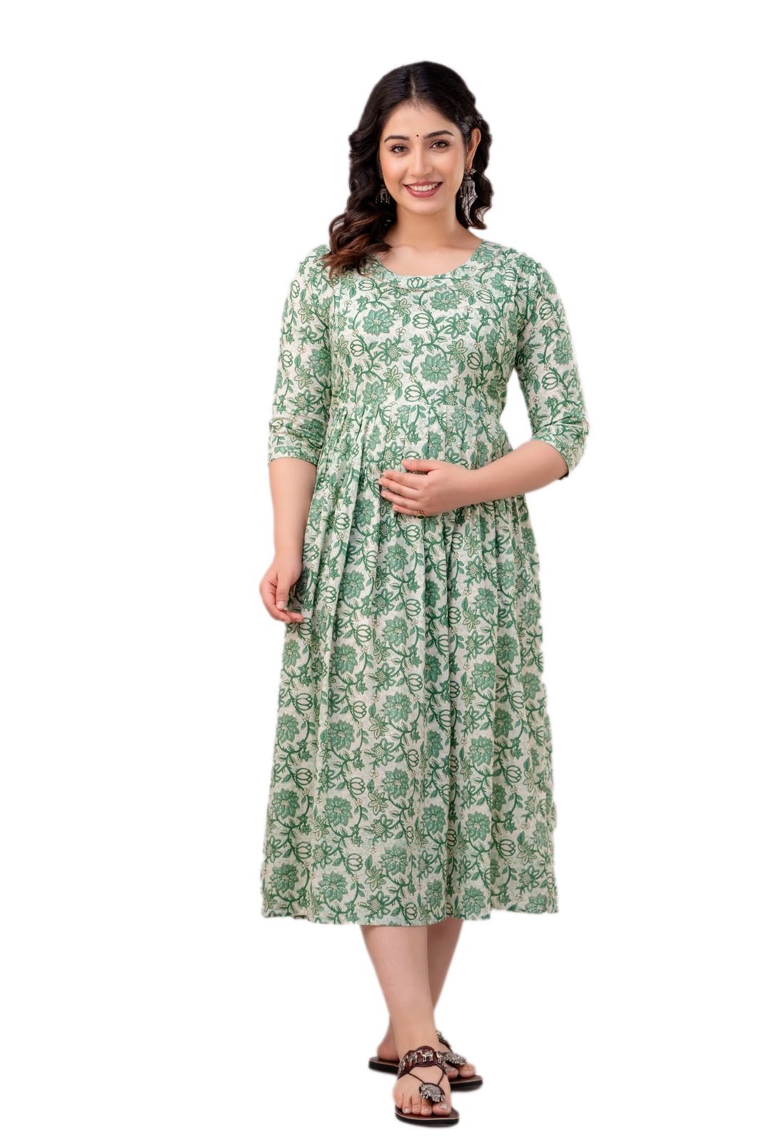 topyarn Women's Printed Maternity Feeding Gown Dress with Zipper-picture-31