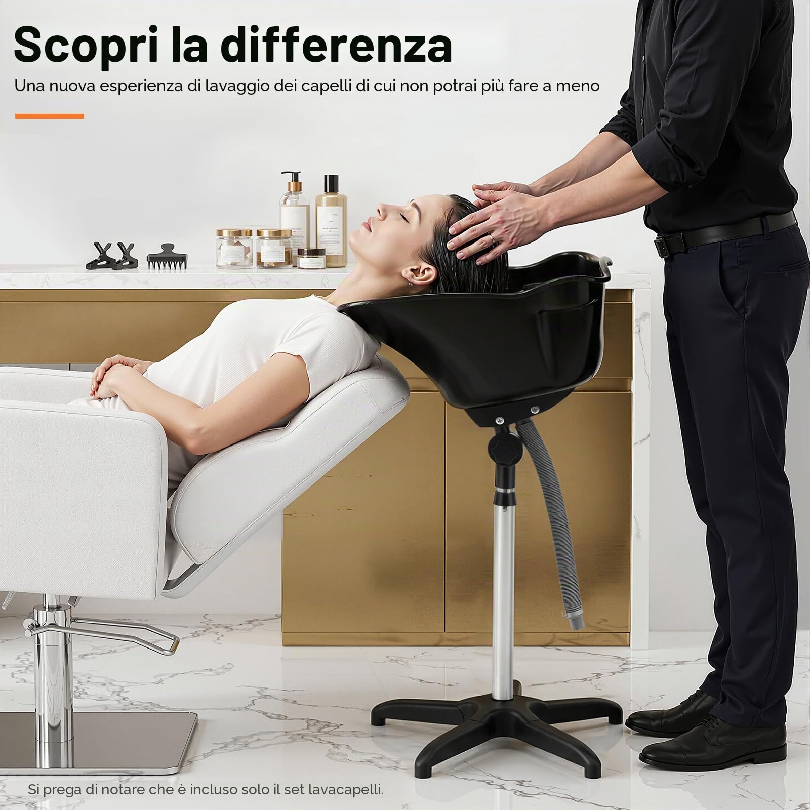 Lavabo mobile, regolabile in altezza da 94 a 122 cm, vasca regolabile a 180° in polipropilene, lavabo posteriore portatile con tubo di scarico estensibile