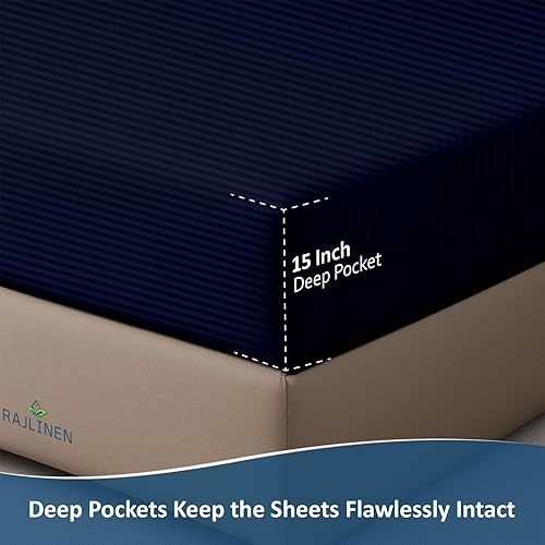 Miniatura 10 de Rajlinen Sábanas cortas tamaño Queen, 100% algodón egipcio, juego de sábanas refrescantes transpirables de lujo de 4 piezas, bolsillo profundo de 16