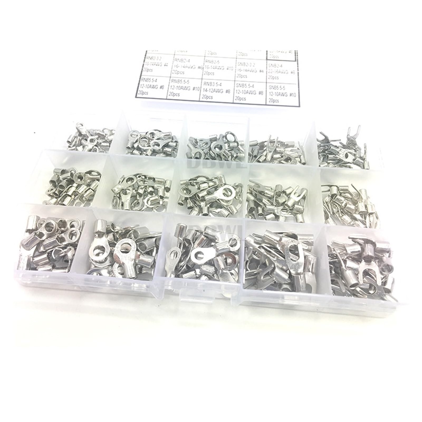 UYCUODLUY 300pcs RNB SNB 15 type Non-insulated Ring Fork U-type Terminals Assortment Kit Crimp Spade Set Lug Cable Wire Connector
