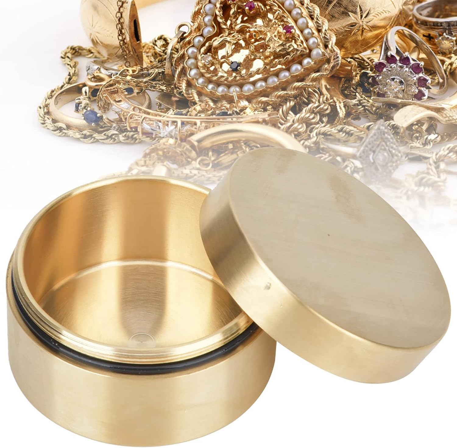 Estink Brass Mini Container, Outdoor Round Shape Brass Box Metal Jewelry Sealed Container Proof Storage Box for s Tea Leaves Jewelry (L)