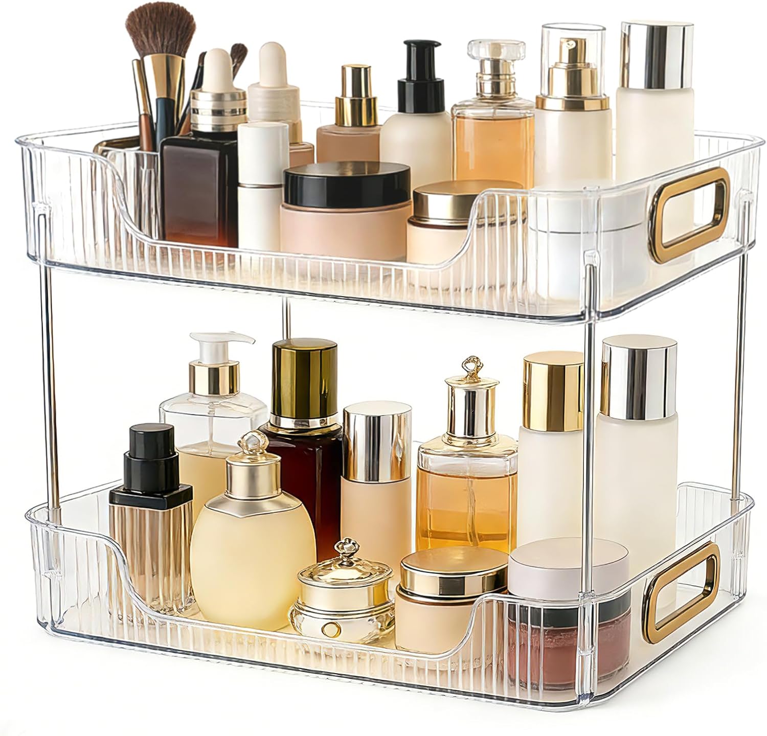 2-Tier Bathroom Counter Organizer Skincare Organizer Makeup Perfume Tray for Bathroom Countertop, Dresser Vanity(Clear)