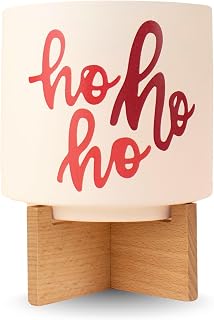 Ceramic Holiday Planter Pot, Ho Ho Ho Design, Creme & Red, Holds 4" House Plant or Succulent, Festive Winter Christmas Home Décor with Wood Stand