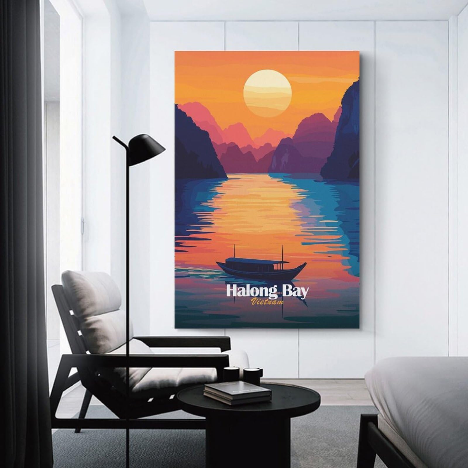 Junmoney Unframe-Style-2 Hanging Wall Art Halong Bay Sunset, 24X36inch(60X90cm), For Gallery Wall Layouts In Home Or Office, An Easy Match For Collected Prints