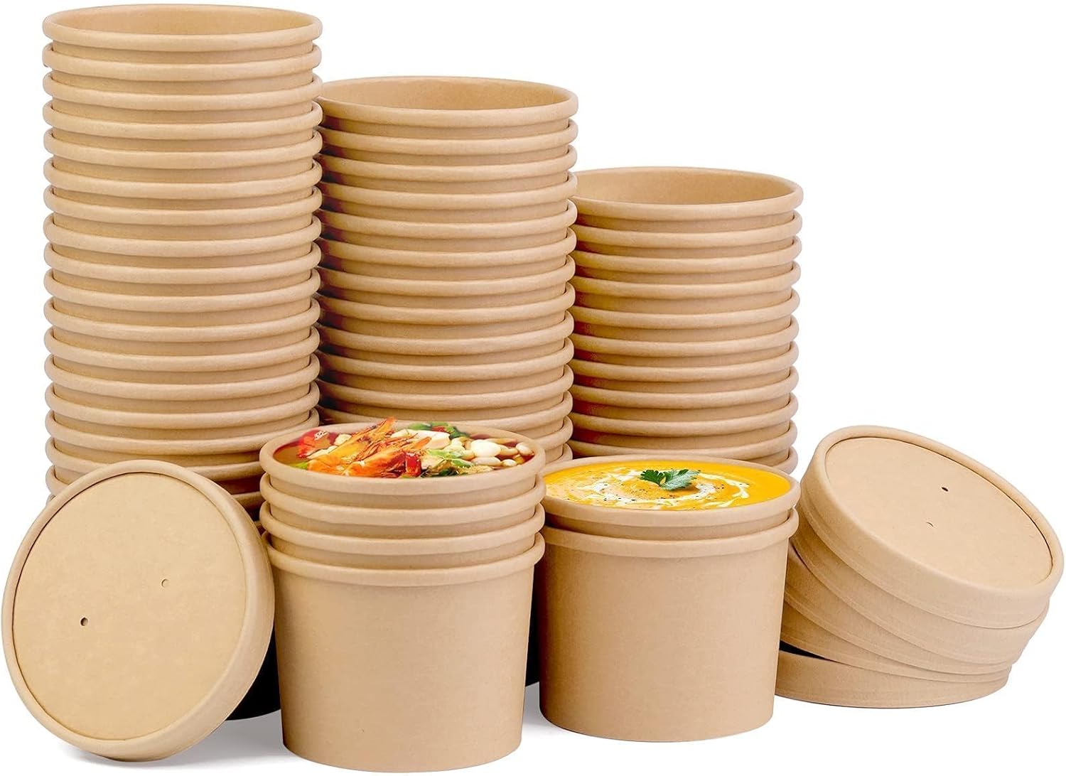 75 Pack 12 oz Soup Containers with Lids, Disposable Soup Cups with Lids, Paper Ice Cream Cups, to go Containers for Storing Food in the Refrigerator or Carrying Out