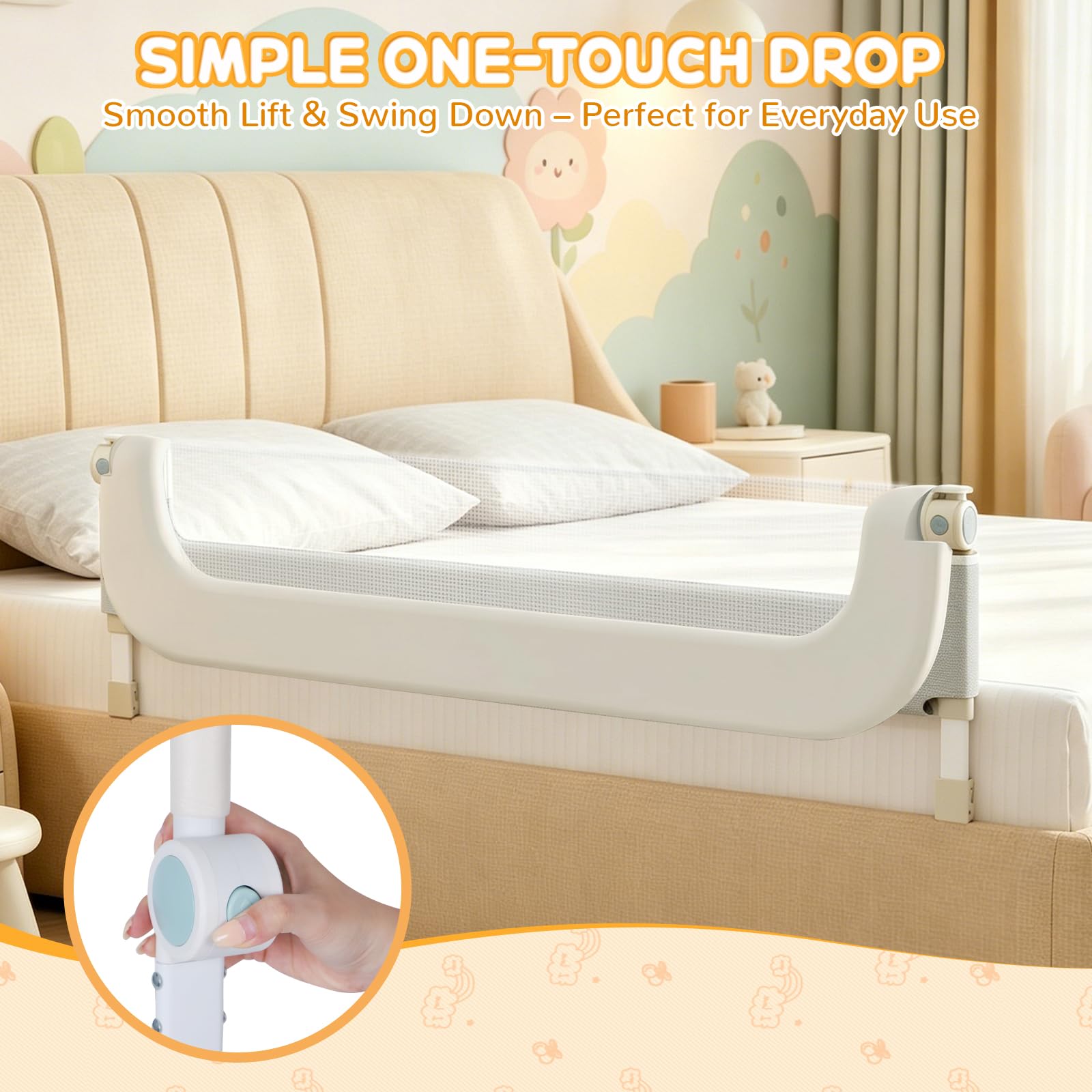 omzer Sponda per letto per bambini, altezza regolabile, 119,4 cm, protezione di sicurezza per bambini, portatile e pieghevole, per casa e viaggi, adatta per letti singoli a letti king e a castello