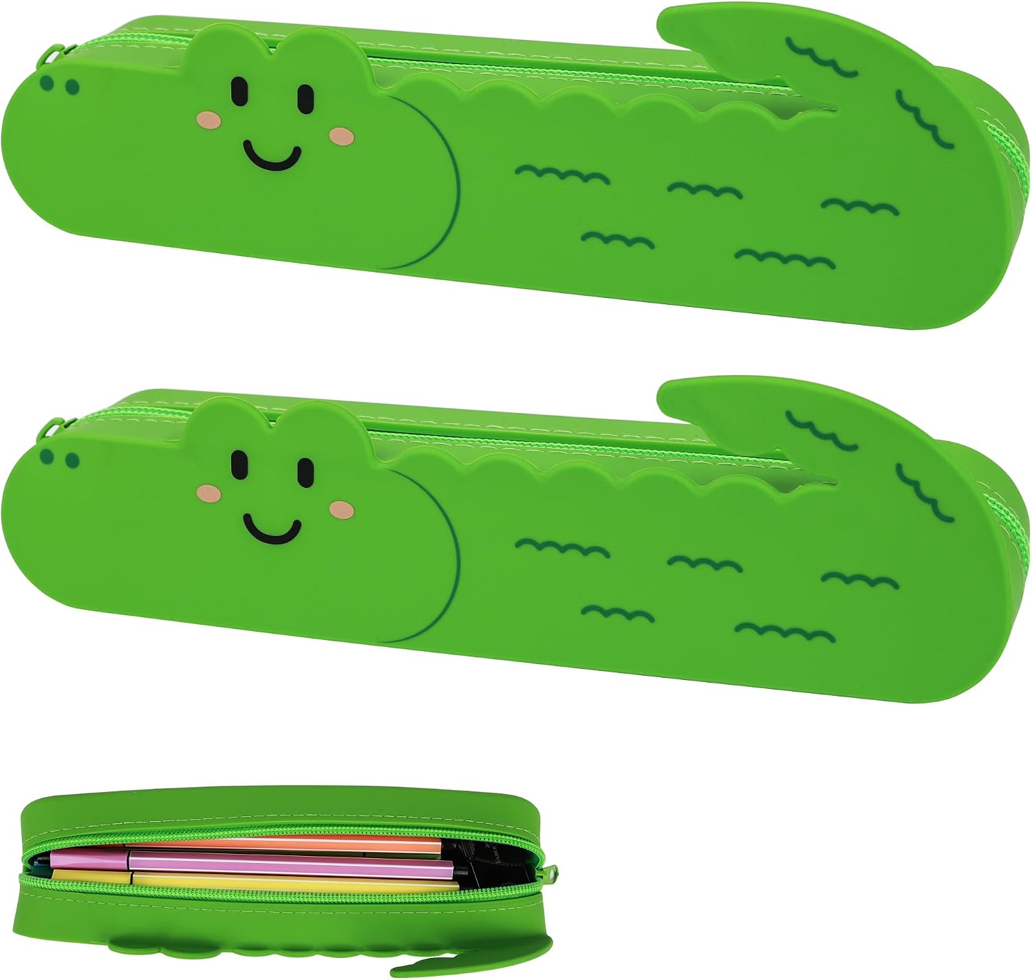 Silicone Pencil Case, 2 Pack Alligator Shape Desk Organizer
