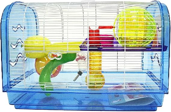 YML Clear Plastic Dwarf Hamster Mice Cage Dome with Color Accessories, Blue