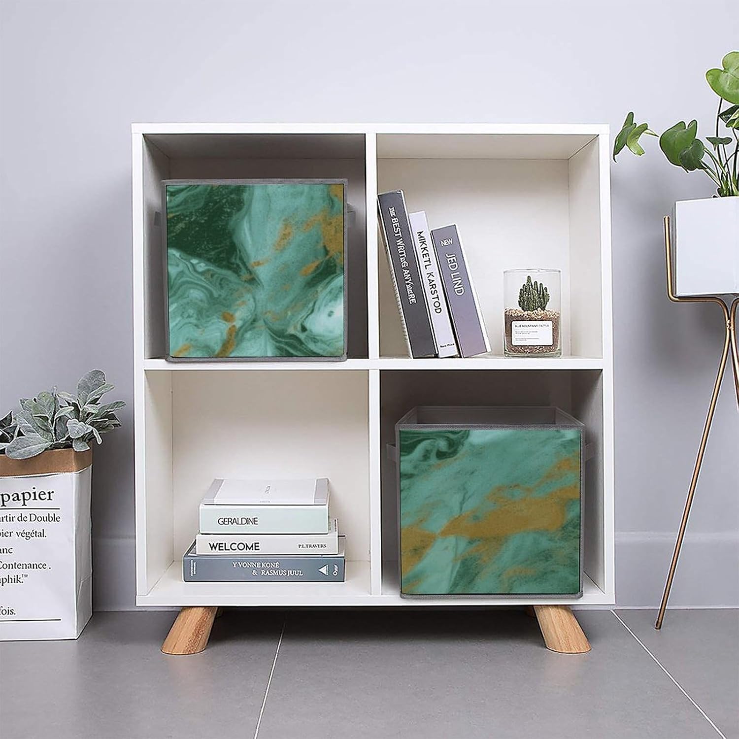 Multi Use Organizer Bins, Green Gold Marble Printed Storage Bins, Foldable Storage Baskets Are Suitable For Bedrooms, Offices, And Cars