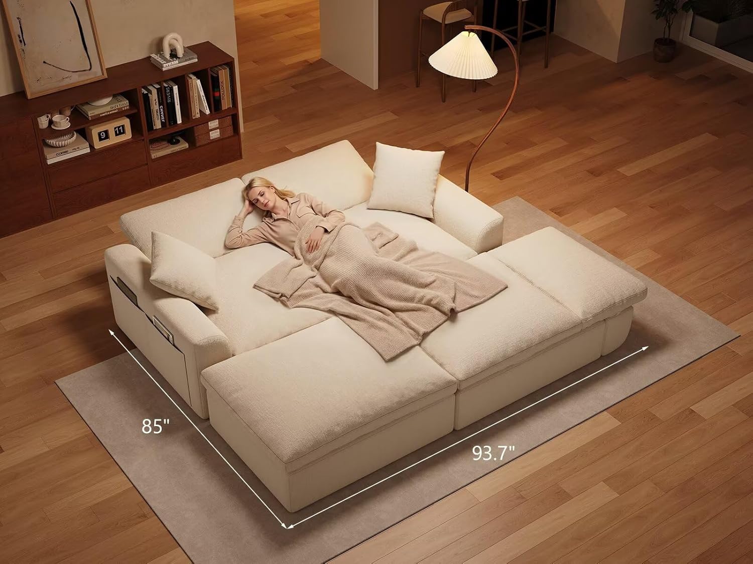 119" Cloud Couch Sectional for Living Room, Oversized Boneless Couches with Ottoman, Convertible L Shaped 3 Seater Modular Sofa, Morden Sectional Sofa with Adjustable Backrest, Beige