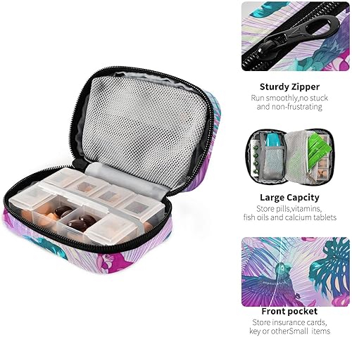 Miniatura 4 de Pastillero de viaje tropical, organizador de botellas de píldoras con 8 pastilleros en el interior, bolsa de medicamentos, portador para pastillas,
