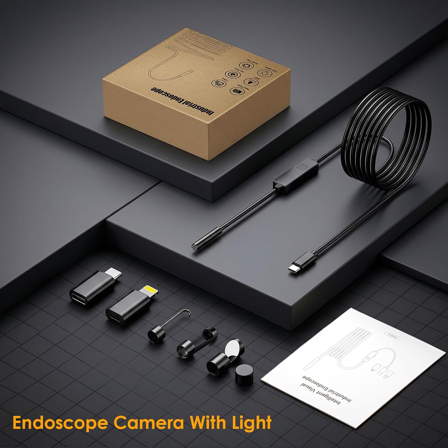 1920P HD Endoscope Camera with Light, IP67 Waterproof Borescope Snake Camera Semi-Rigid Sewer Camera 8 LED Inspection Endoscope Camera for iPhone Android Automotive Pipe, Dual Lens