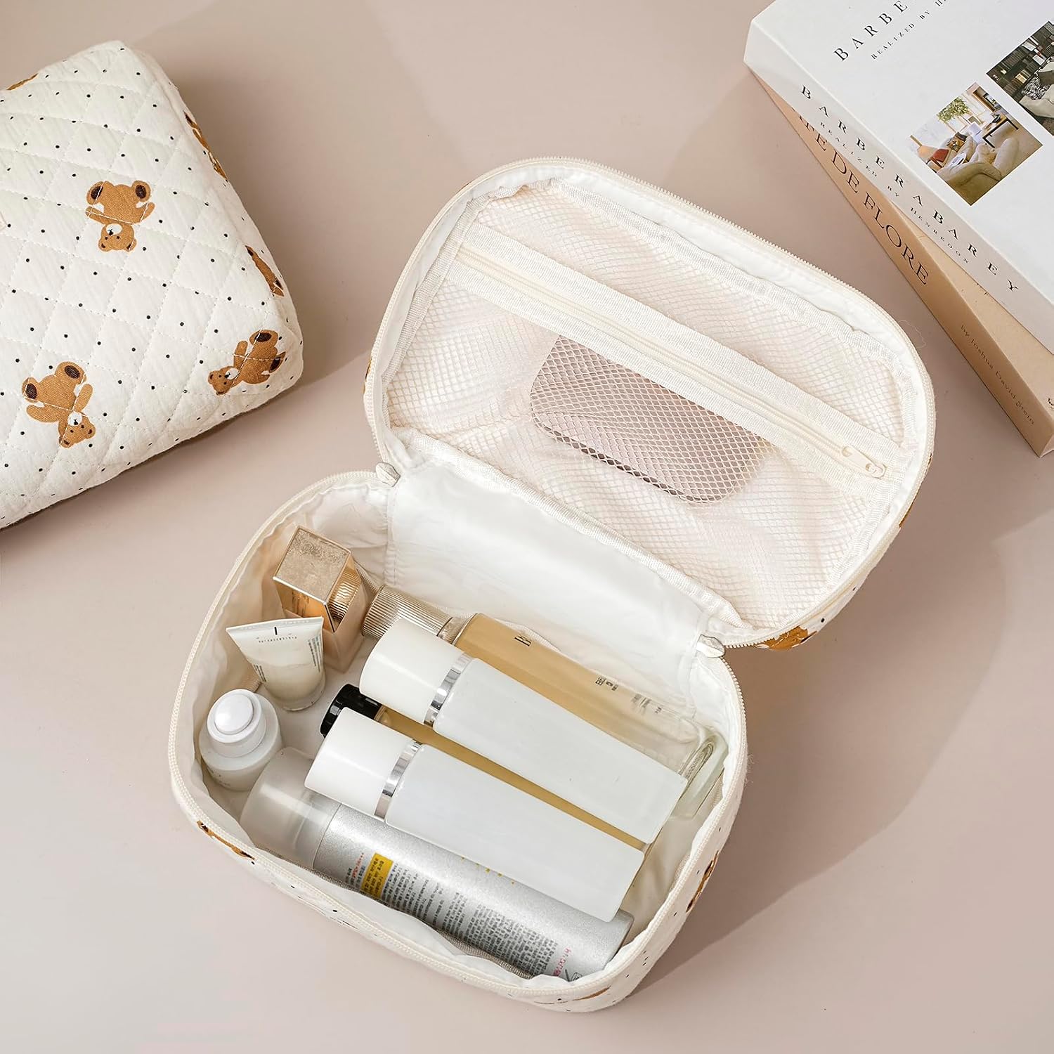  Large Travel Quilted Makeup Bag for Women thumbnail