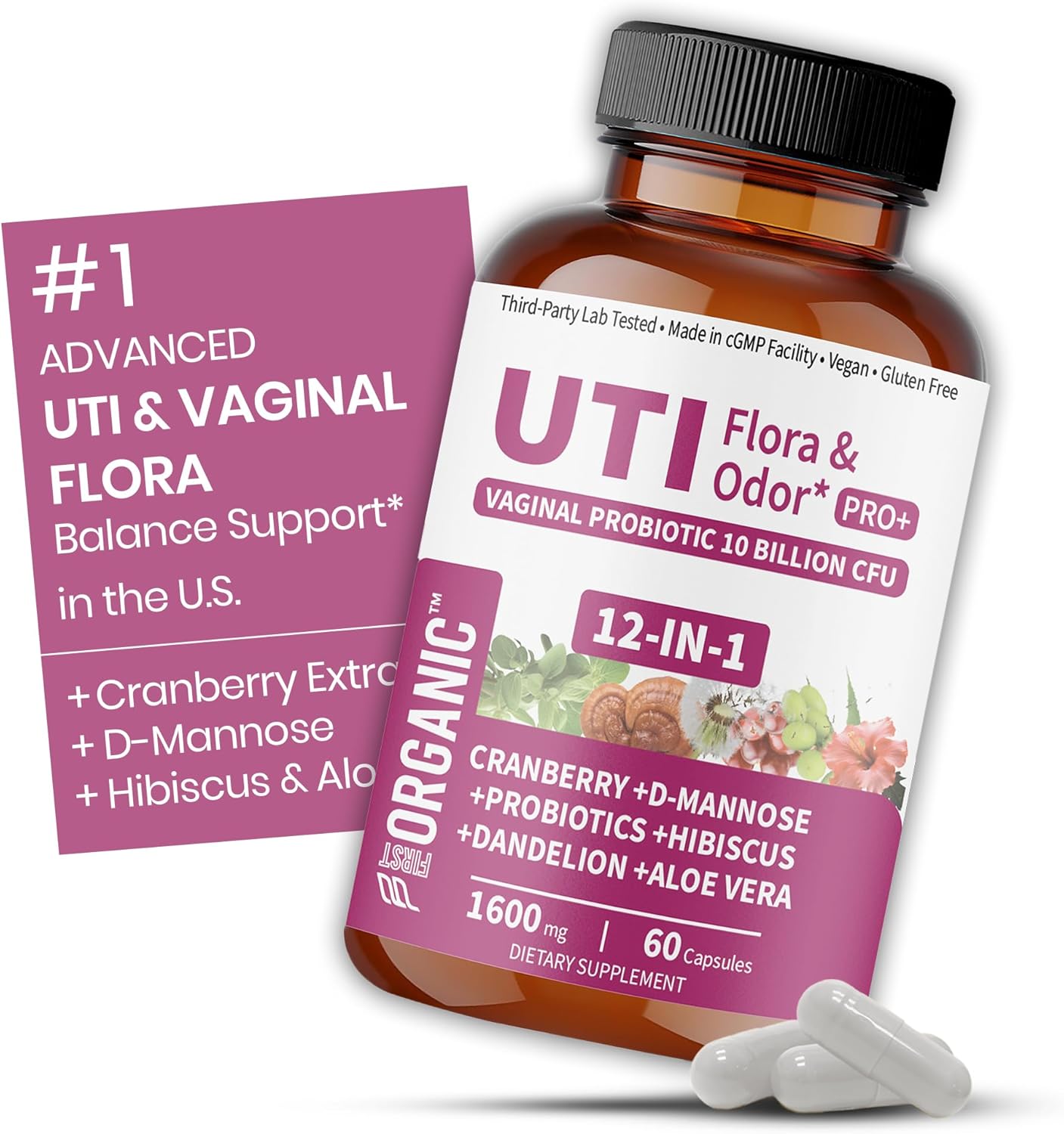 Women’s Advanced Intimate Care Probiotic | Vaginal Microflora & Daily Support for Urinary Tract, Yeast, Odor & pH Balance | Cranberry, D-Mannose & Hibiscus | Vegan, Non-GMO, 3rd-Party Tested, 60Caps