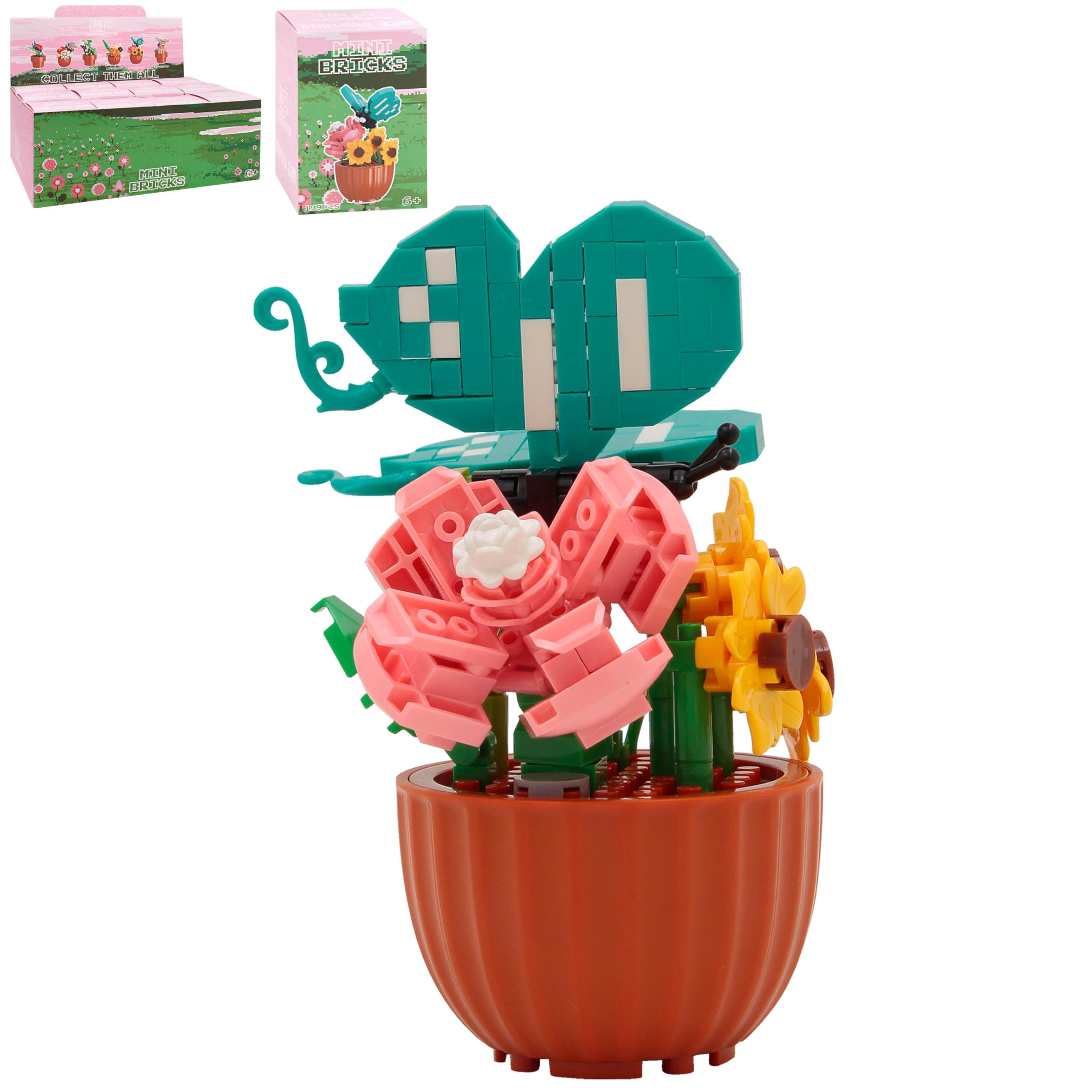 Lesser & Pavey Mini Bricks Flower With Butterfly Building Blocks For Home & Office | Artificial Flowers Mini Pots For Decor | Micro Bricks Sets For Adult & Kids | Lovely Gift For Women & Men