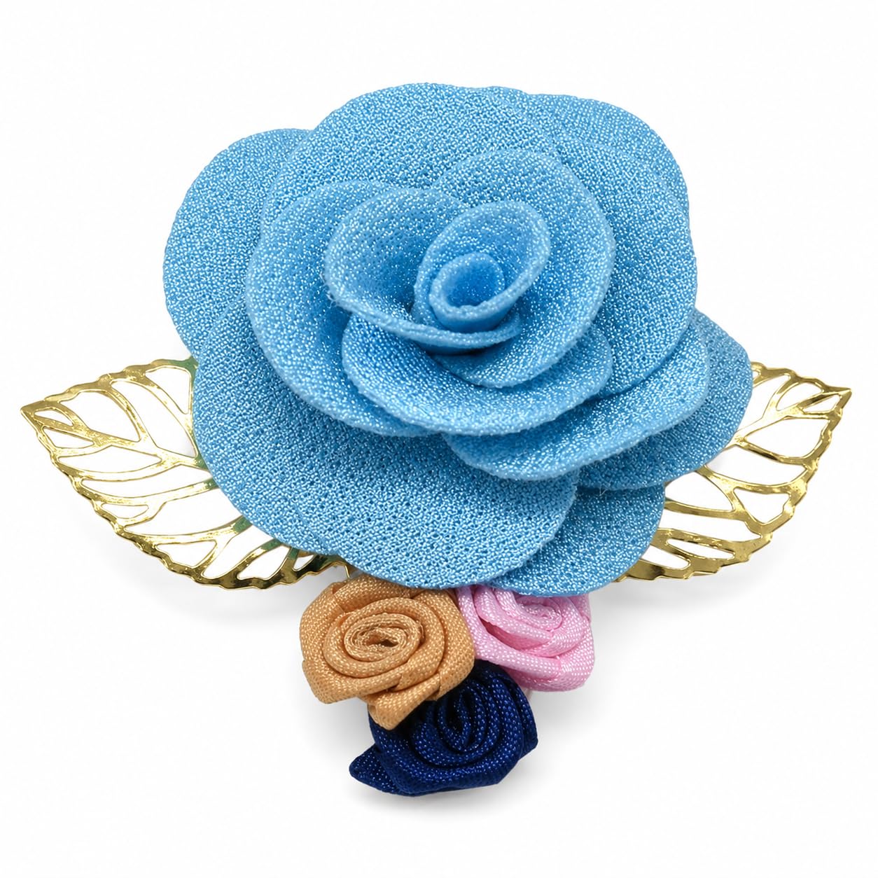 Light Blue Handmade Golden Leaf Flower Handcrafted Lapel Pin Fashion Boutonniere Pin Brooches For Men Light Blue::Gold Fabric, Cloth,Alloy Brooch For Men Women-image-48