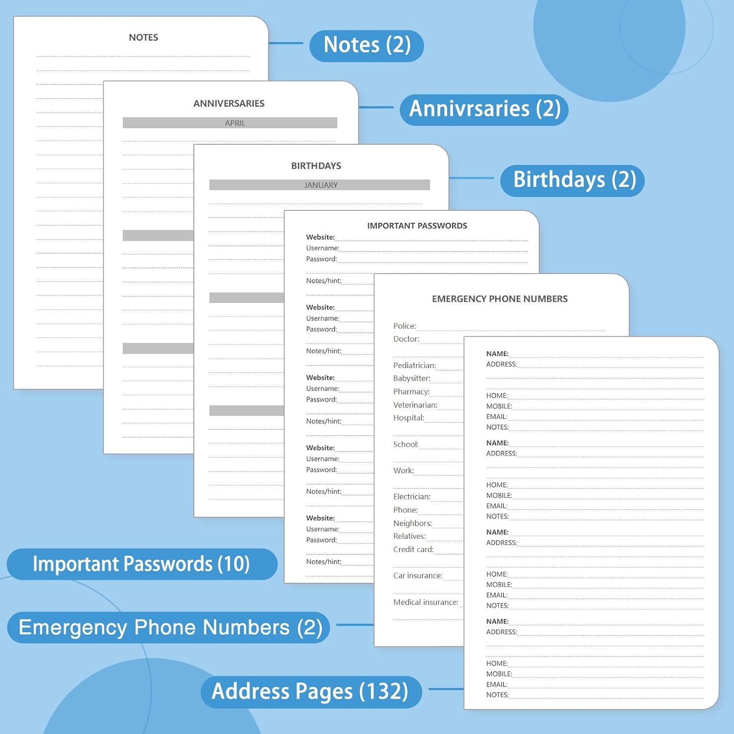 Address Book with Alphabetical Tabs, Large Hardcover Password Book, Address Organizer Keep Track of Phone Numbers, Special Days, Birthdays, Anniversaries and Notes(7″x 10″, Blue Grey)