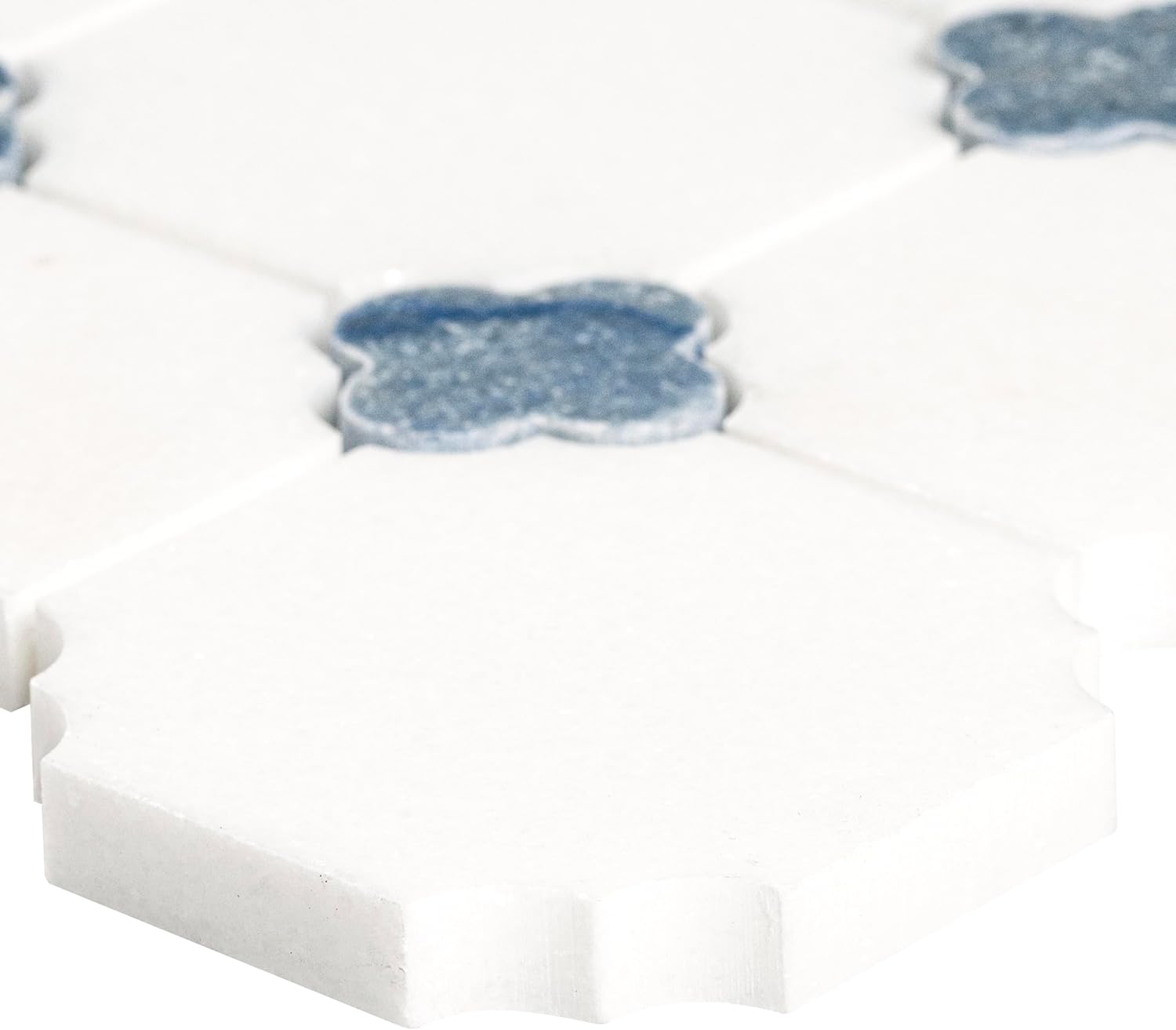 MSI Azula Floret 12 in. x 12 in. Geometric Squares Polished Marble Mesh-Mounted Mosaic Wall Bathroom, Floor Tile and Kitchen Backsplash, Warm White, Blue