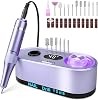 12 in 1 Professional Nail File with LCD Display & Stand, Adjustable Speed, Quiet, Portable Manicure Sander for Salon/Home - Purple