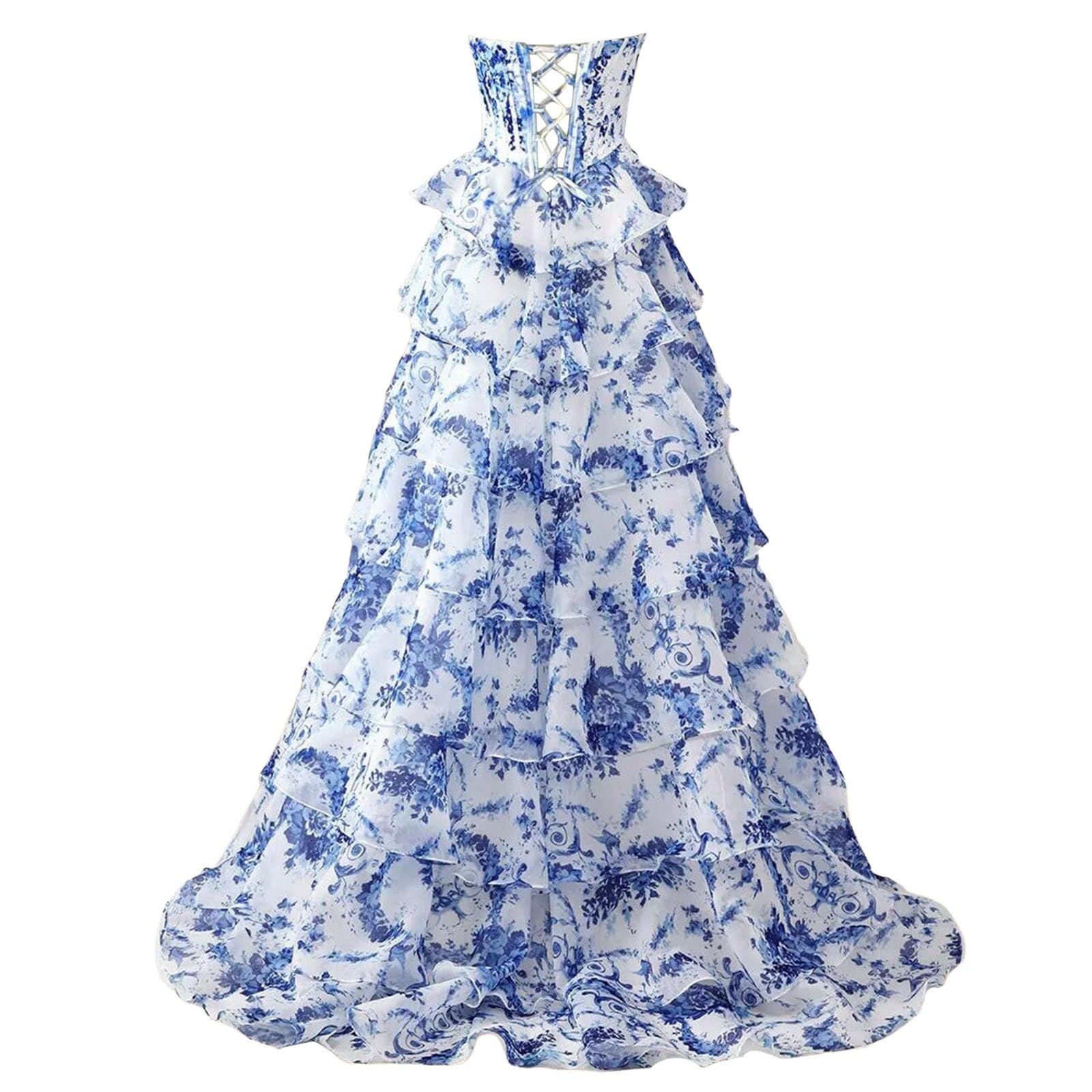 Vestido midi casual con estampado floral, sin mangas, sin tirantes, vestido de fiesta de gasa, para banquetes y ropa de noche, cómodo, elegante y femenino