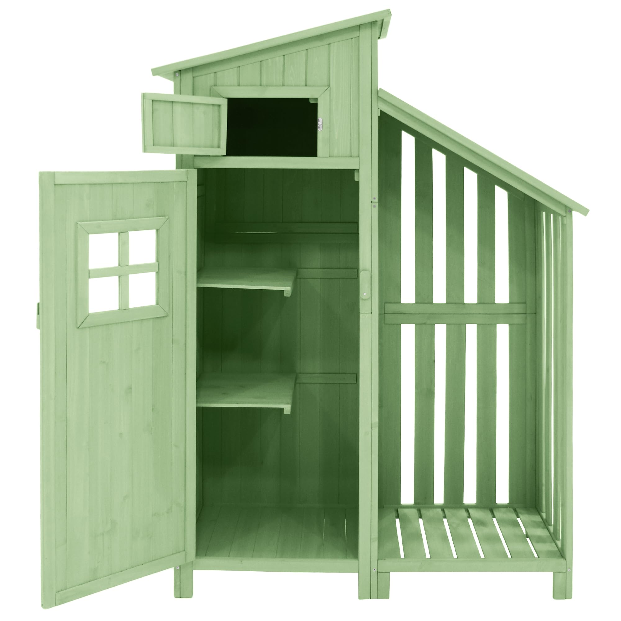 Gerätehaus Holz, Geräteschuppen, Outdoor Schrank 124x46x174cm, Geräteschrank mit Boden, Grün