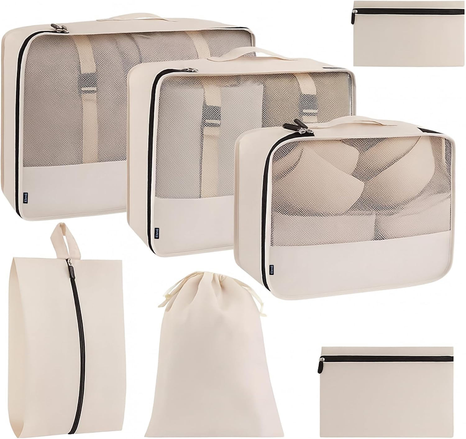 6 Bags Set, Compression Packing Cubes for Travel, 40% Space Saving (Beige)