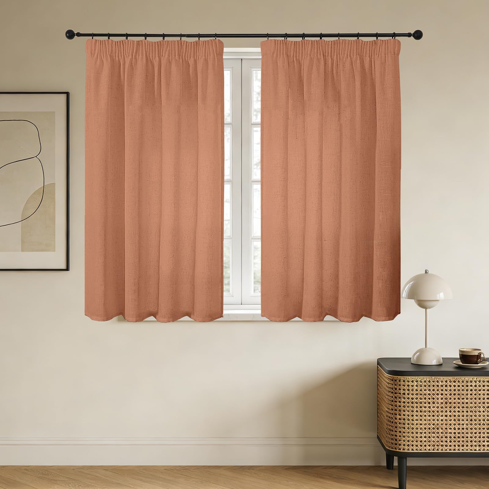 Rideaux voilages semi-transparent terracotta pour cuisine et grenier Joydeco