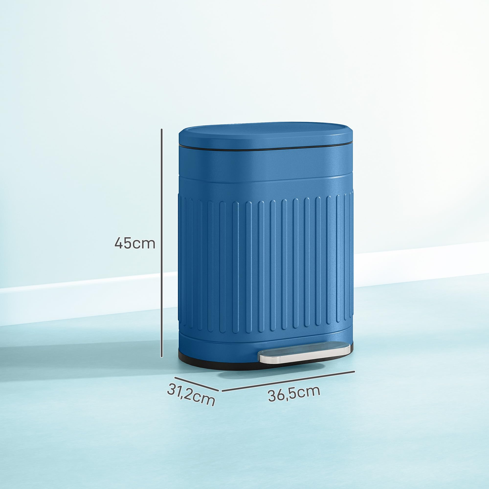 HOMCOM Poubelle de Cuisine 20L à Pédale Ovale 36,5 x 31,2 x 45 cm Bleu | En Métal, Couvercle à Fermeture Douce, Anti-Traces de Doigts, Seau Intérieur Amovible