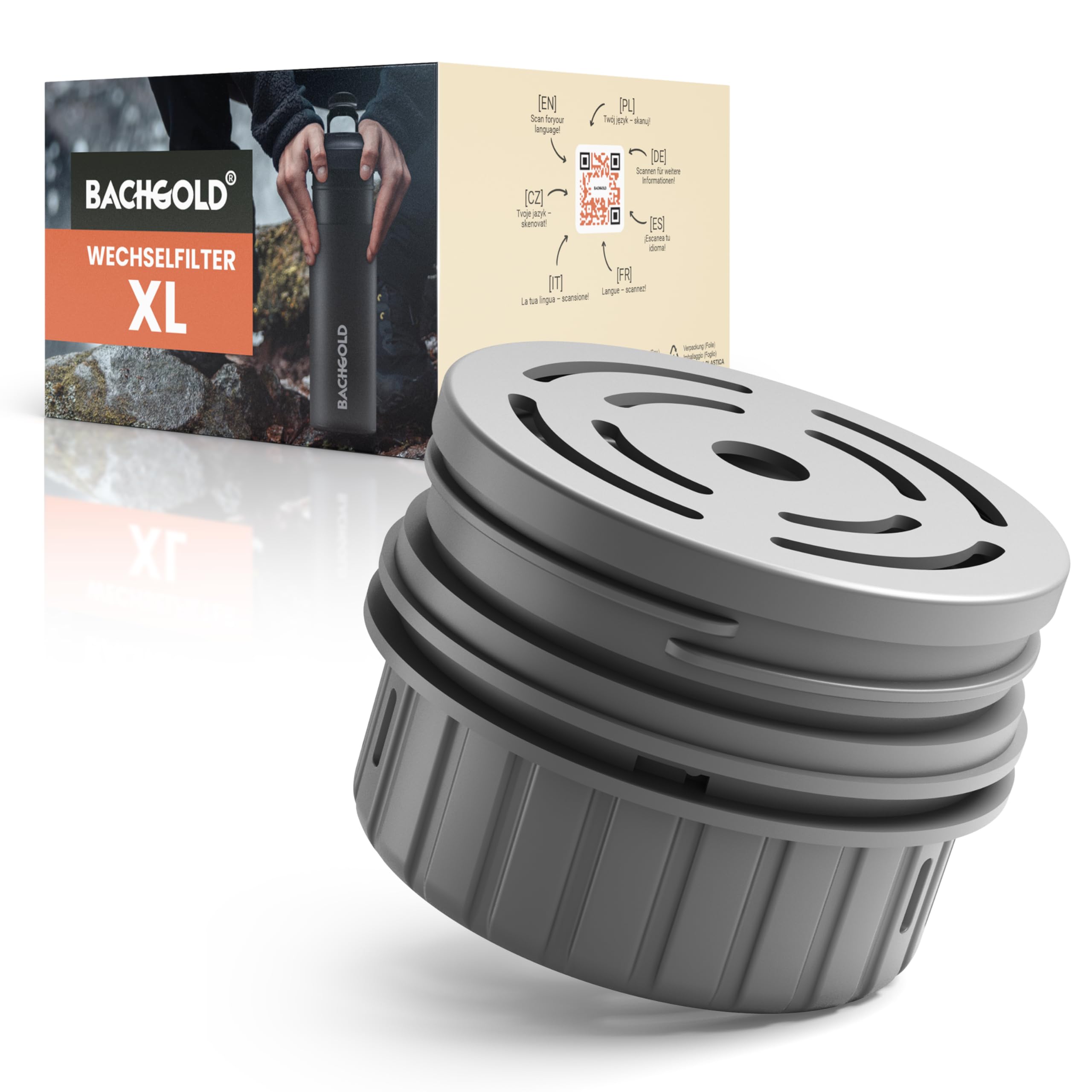 Bachgold® Outdoor Wasserfilter I Entfernt 99,99% aller Bakterien und filtert Mikroplastik, Partikel und Chlor I Blackout & Krisensicher (Ersatzfilter fur 800ml flasche)