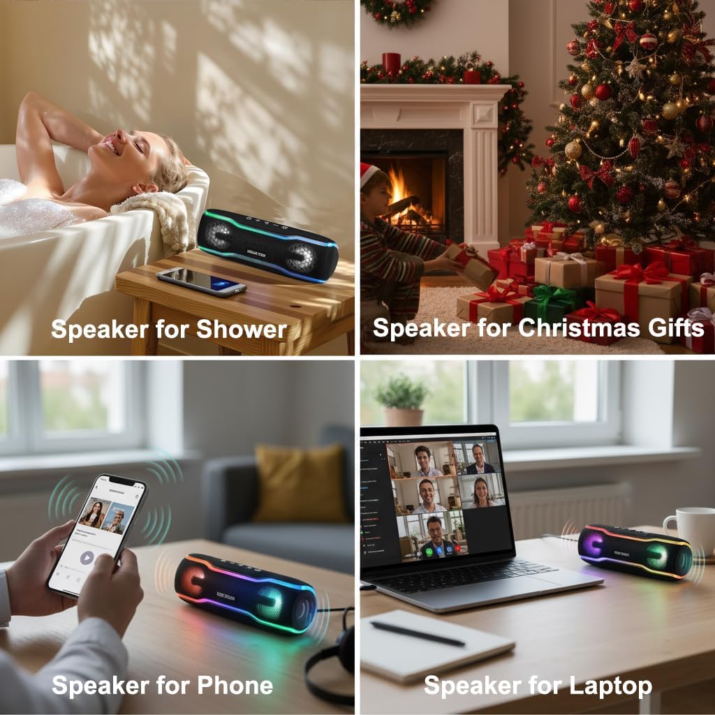 IPX7 Waterproof Bluetooth Speaker, 24H Playtime, LED Lights, Wireless Outdoor Speaker for Pool, Beach, Shower, Blue - Image 4