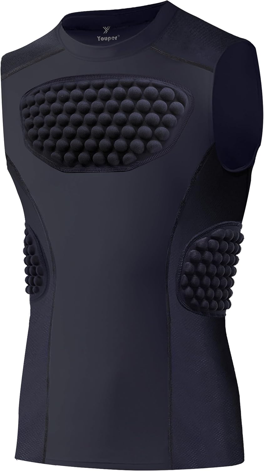 Youper Youth Padded Chest Protector Shirt, Heart-Guard/Sternum Protection for Baseball, Football, T Ball & Softball Youth Medium Black