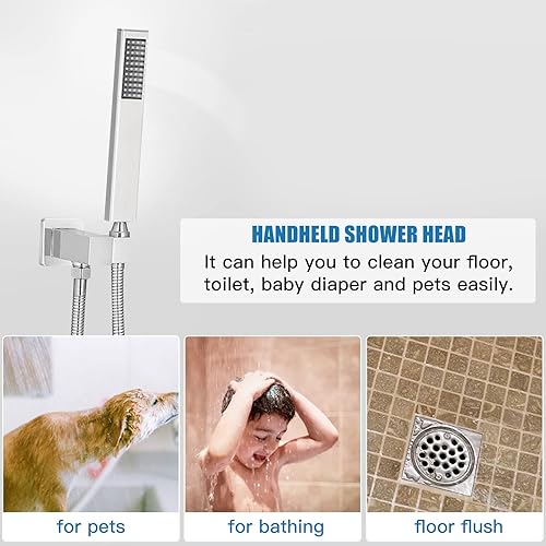 Miniatura 4 de BWE Cabezal de ducha de lluvia de 12 pulgadas con sistema de ducha de mano de níquel cepillado montado en el techo, grifo de ducha de baño,