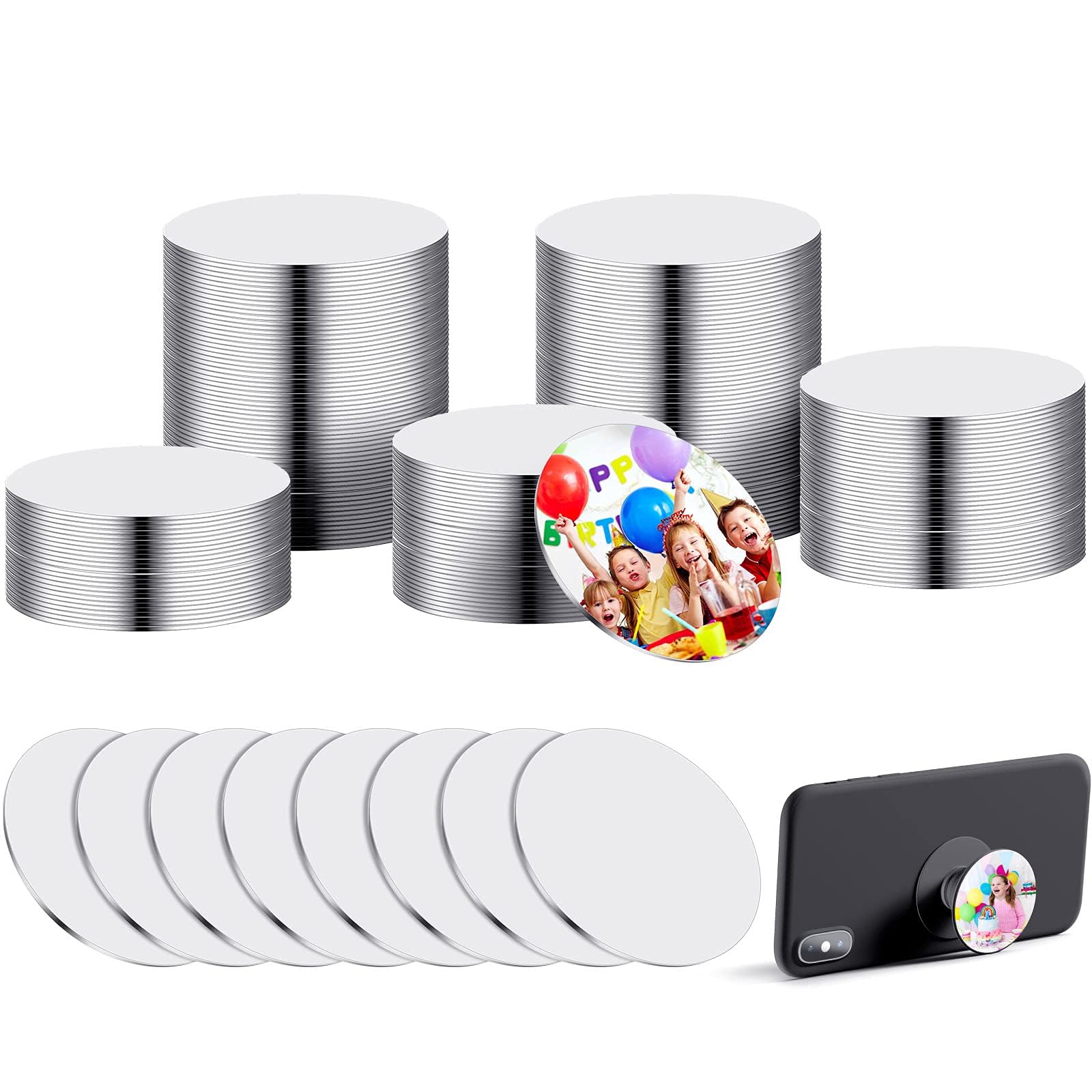 50 Pieces 1.5 Inch Sublimation Blank Aluminum Stickers for Collapsible Phone Holders, Round Sublimation Aluminum Sheets Aluminum Board Heat Transfer for Custom Personalized Sublimation Photo