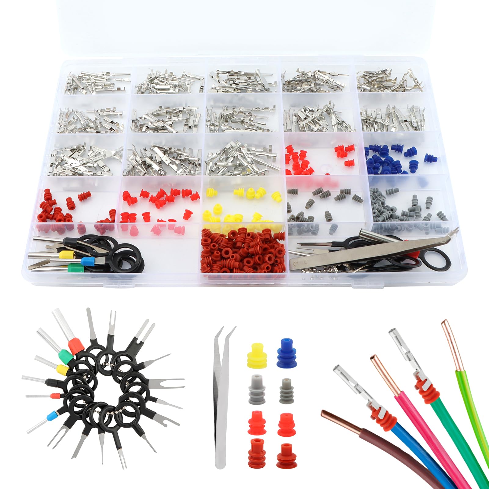 Kakalote 500Pcs Connector Pins Kit,1/1.5/1.8/2.2/2.8/3.5mm mm Pins Connector Kit Car Terminal Removal Tool(Multicolor)