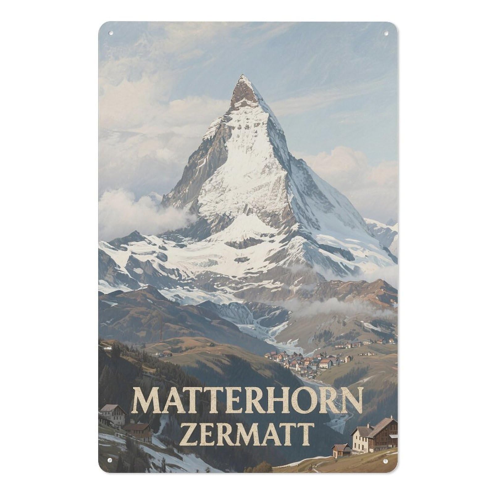 Matterhorn Zermatt Retro Design Tin Paintings Vintage Tin Sign 08x12inch(20x30cm) Wall Art for Home Office Bedroom Living Room Cafes Wall Decor